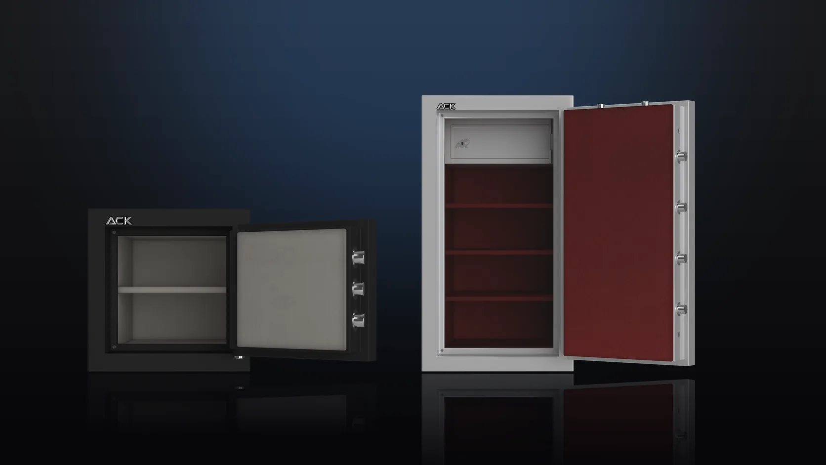 ACK Metal E-400 ve E-1000 çelik kasaların yan yana boyut karşılaştırması